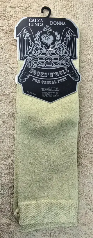 Calze lunghe donna verde acido con glitter oro