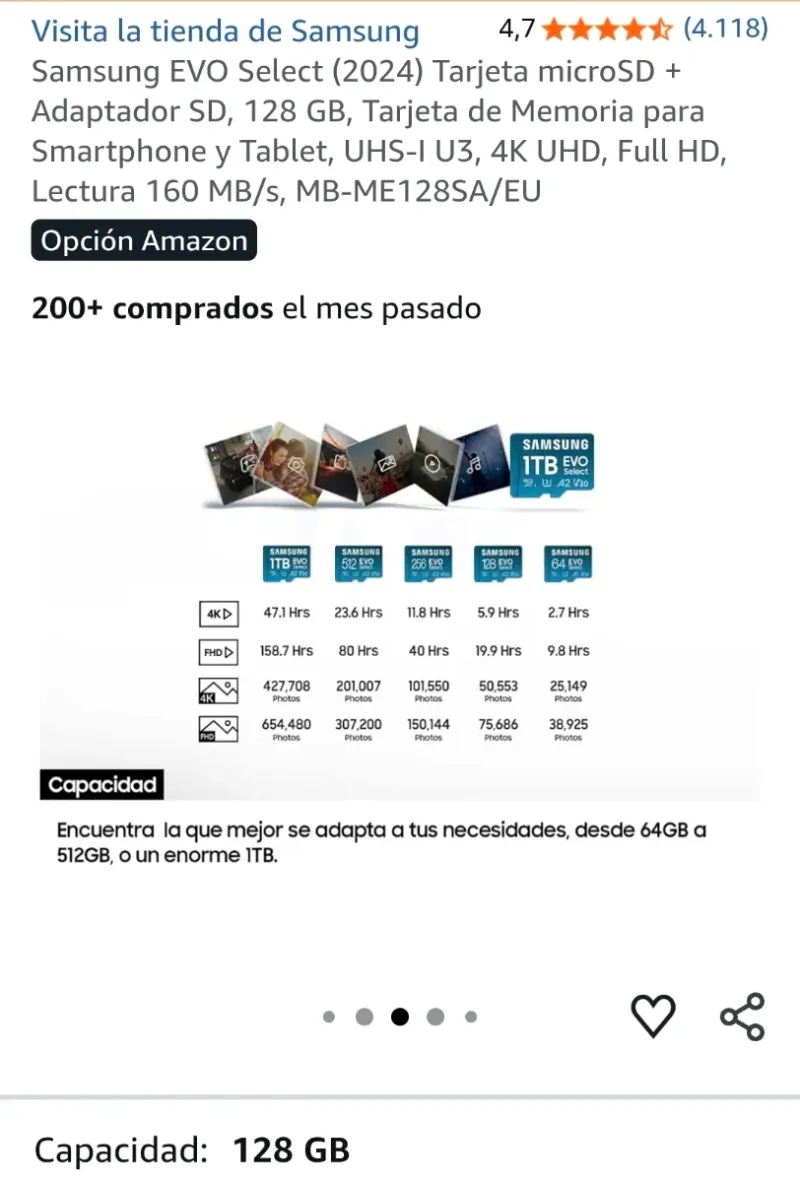 Tarjeta microSD Samsung EVO Select 128GB + Adaptad afbeelding 3