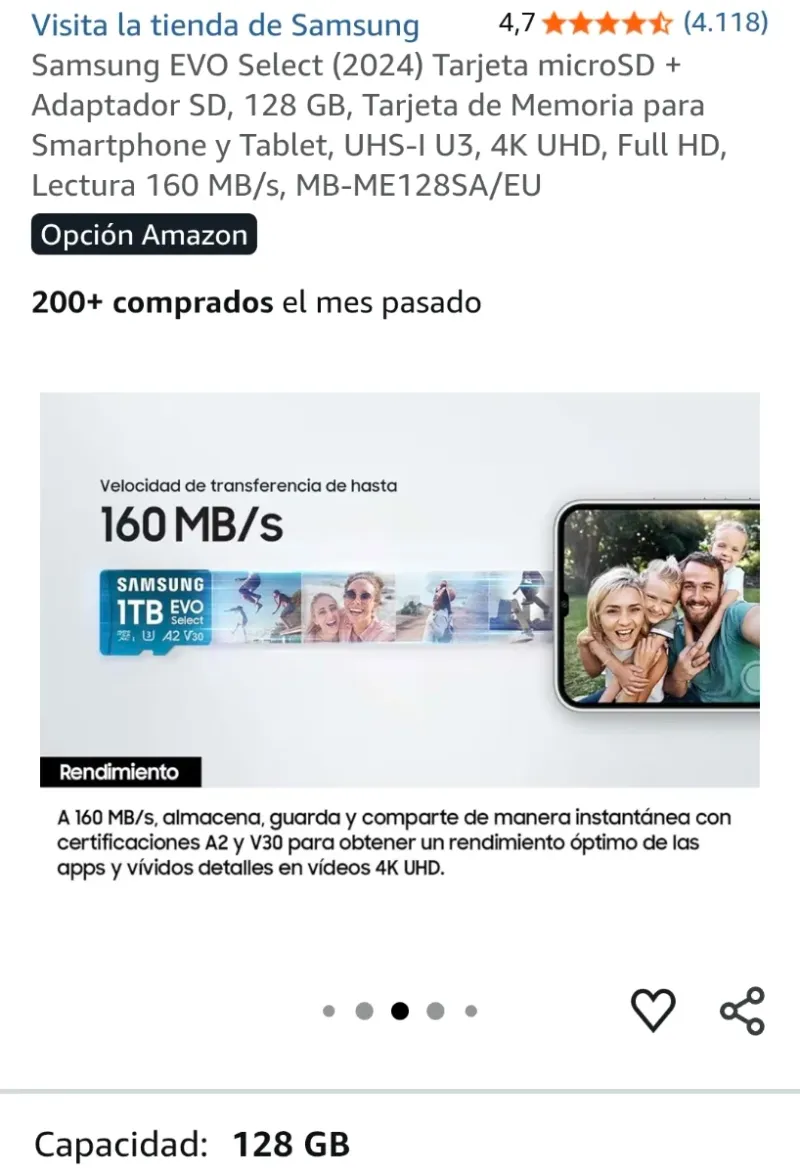 Tarjeta microSD Samsung EVO Select 128GB + Adaptad afbeelding 4