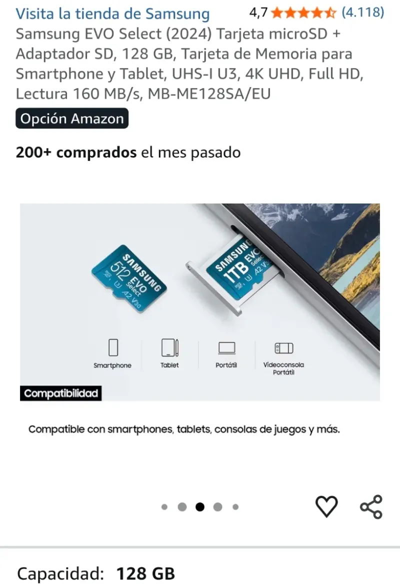 Tarjeta microSD Samsung EVO Select 128GB + Adaptad afbeelding 5