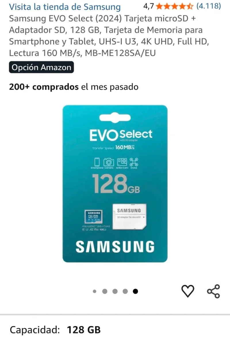 Tarjeta microSD Samsung EVO Select 128GB + Adaptad afbeelding 7