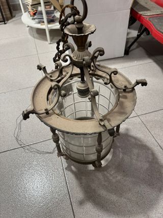 Lámpara Farol Bronce y Cristal Antigua