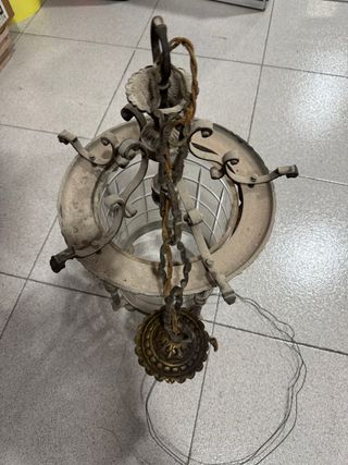Lámpara Farol Bronce y Cristal Antigua
