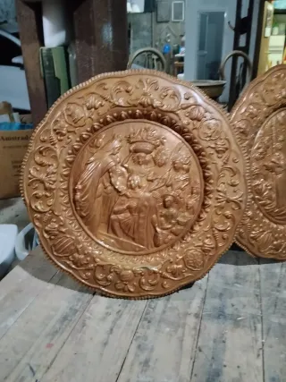 2 Antichi Piatti di Rame Decorati