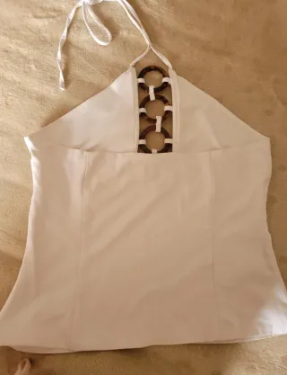 Top Zara Blanco con Anillas Marrones