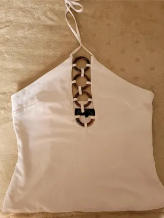 Top Zara Blanco con Anillas Marrones