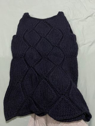 Gilet/Vestito Smanicato Blu con Motivo a Rombo