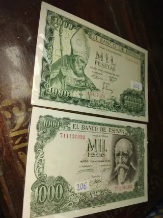 Billetes antiguos de España de pesetas.
