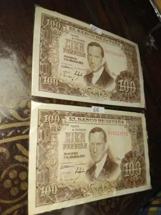 Billetes antiguos de España de pesetas.