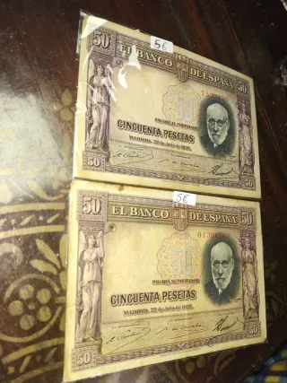 Billetes antiguos de España de pesetas.