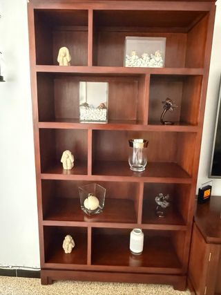 Mesa salon madera teca y cristal con 4 cajones