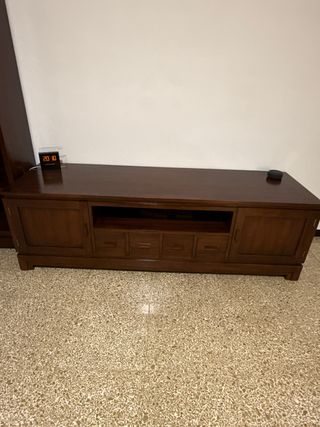 Mesa salon madera teca y cristal con 4 cajones