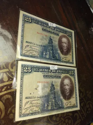 Billetes antiguos de Pesetas España.