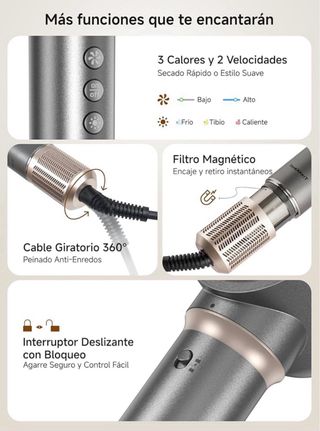 Secador de pelo Gold/Gray con accesorios