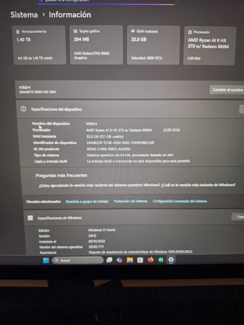 Gigabyte X16 Ryzen AI 9 32GB RAM 1TB RTX 5070 afbeelding 3