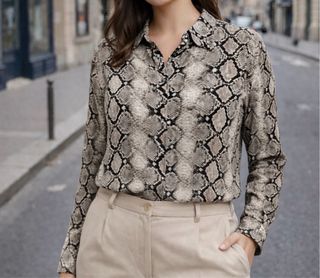 Camisa Mango Viscosa Estampado Serpiente Talla XX