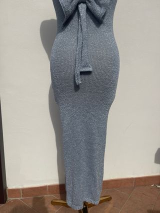 Vestito maglia lurex blu con fiocco