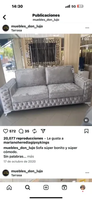 Sofá de lujo gris terciopelo