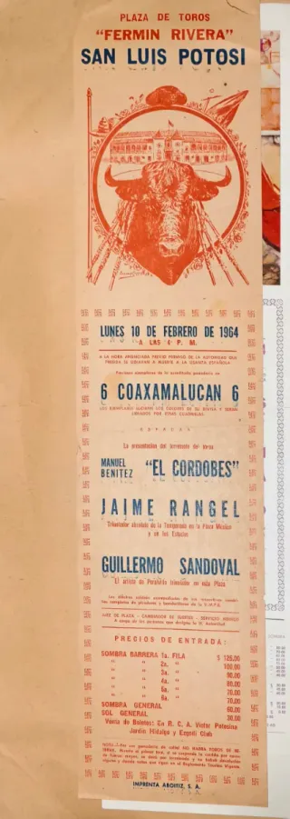 Cartel Taurino El Cordobés San Luis Potosí 1964