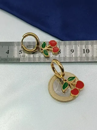 Pendientes aro acero inoxidable con cerezas
