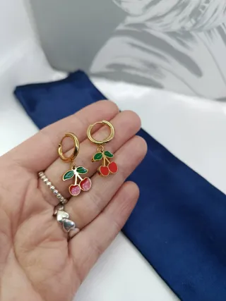 Pendientes aro acero inoxidable con cerezas