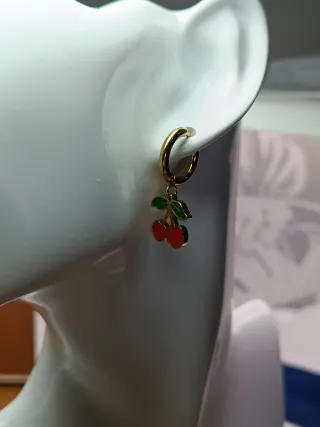 Pendientes aro acero inoxidable con cerezas