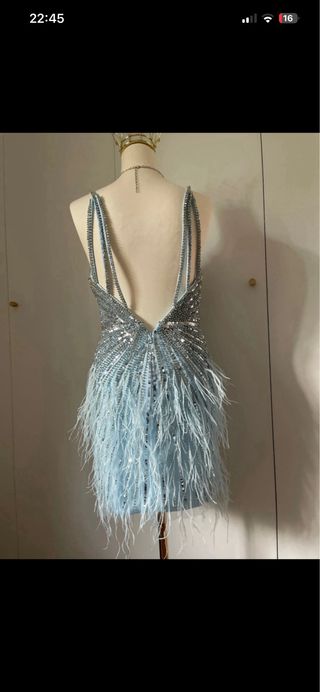 Abito corto cristalli e piume