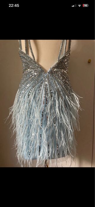 Abito corto cristalli e piume