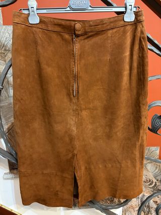 Gonna vintage pelle scamosciata marrone