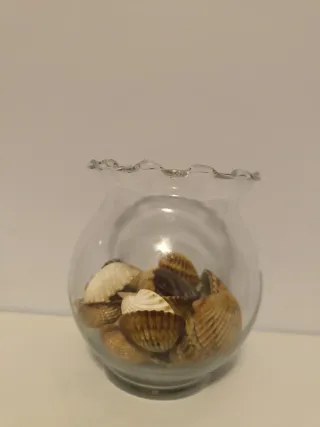 Jarrón decorativo de cristal con conchas