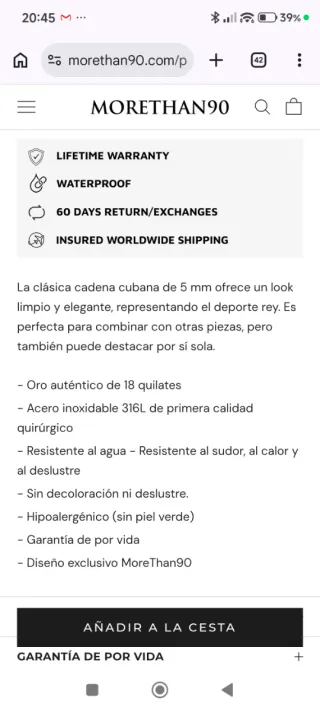 Cadena chapada en oro MORETHAN90