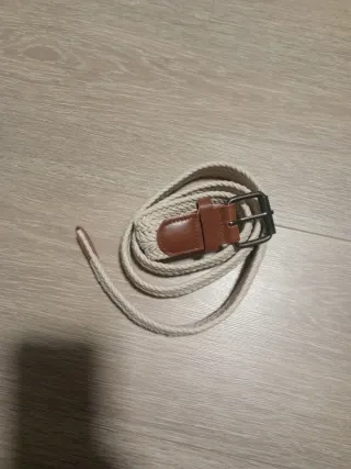 Cinturón trenzado beige y marrón