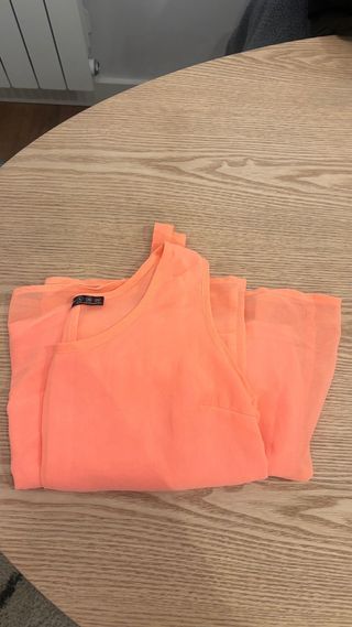 Vestido salmón sin mangas con cinturón