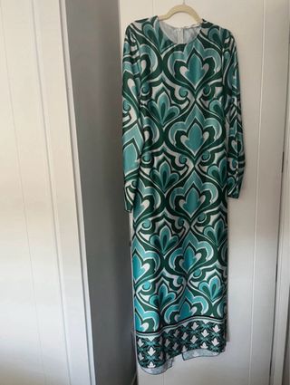 Vestido Mango verde y turquesa estampado
