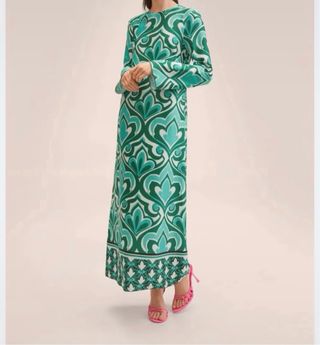 Vestido Mango verde y turquesa estampado