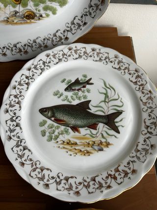 Vajilla Limoges Porcelana Peces Dorados