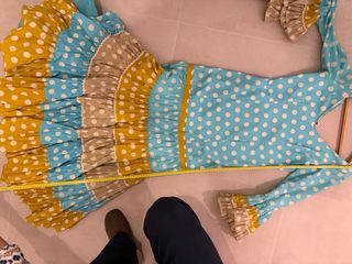 Traje Flamenca Micaela Villa turquesa y beig