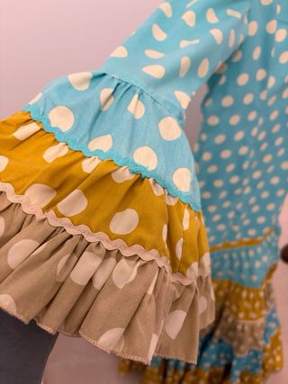 Traje Flamenca Micaela Villa turquesa y beig