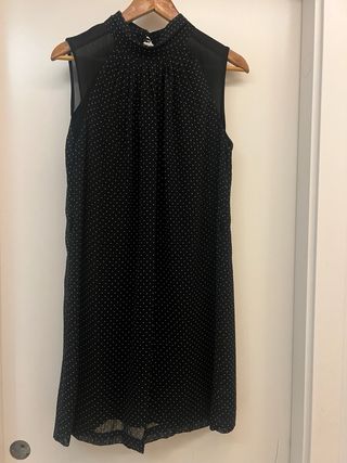 Vestido Mango Negro con Topos Blancos