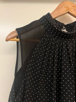 Vestido Mango Negro con Topos Blancos