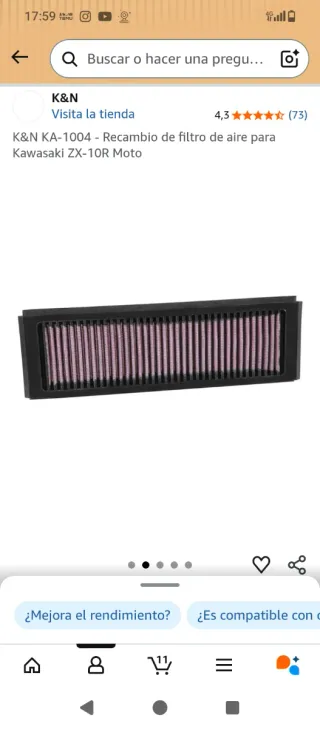 Filtro K&N Alto Flujo para Kawasaki zx10r 2006