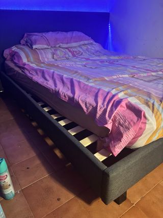 Cama tapizada gris y rosa