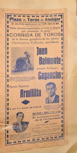 Cartel Taurino Plaza de Toros de Andújar 1935