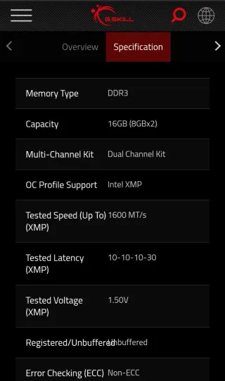 Kit 2x RAM DDR3 16GB 1600MHz G.Skill
