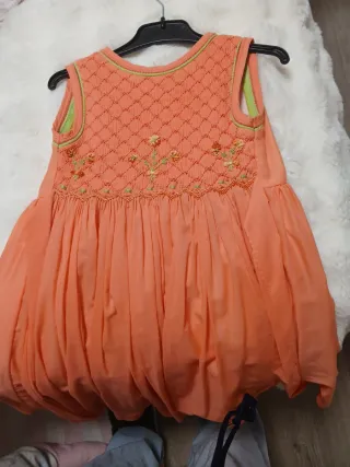 Vestido naranja bordado nido abeja Miranda