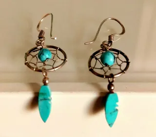 Pendientes de plata atrapasueños con turquesa