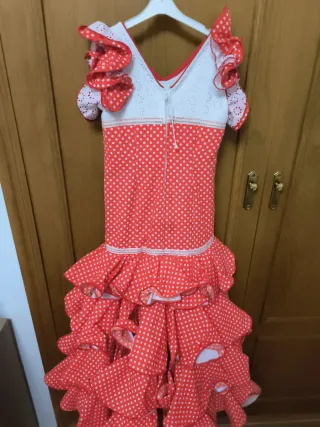 Traje flamenca rojo y blanco para niña talla 8/9