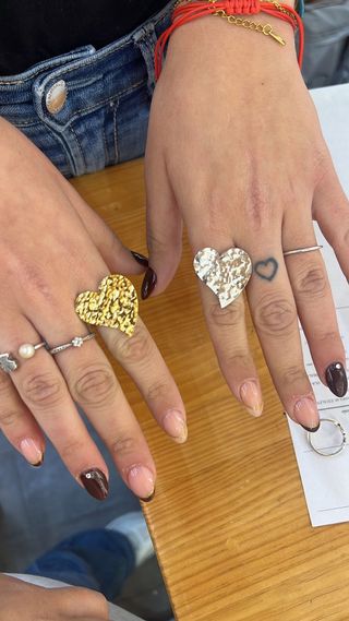 Anillo Corazón Grande Dorado y Plateado