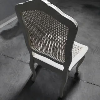 Silla Vintage Ratán y Madera Blanca