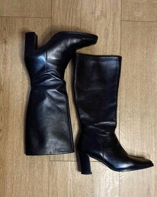 Botas de tacón de cuero negras talla 38
